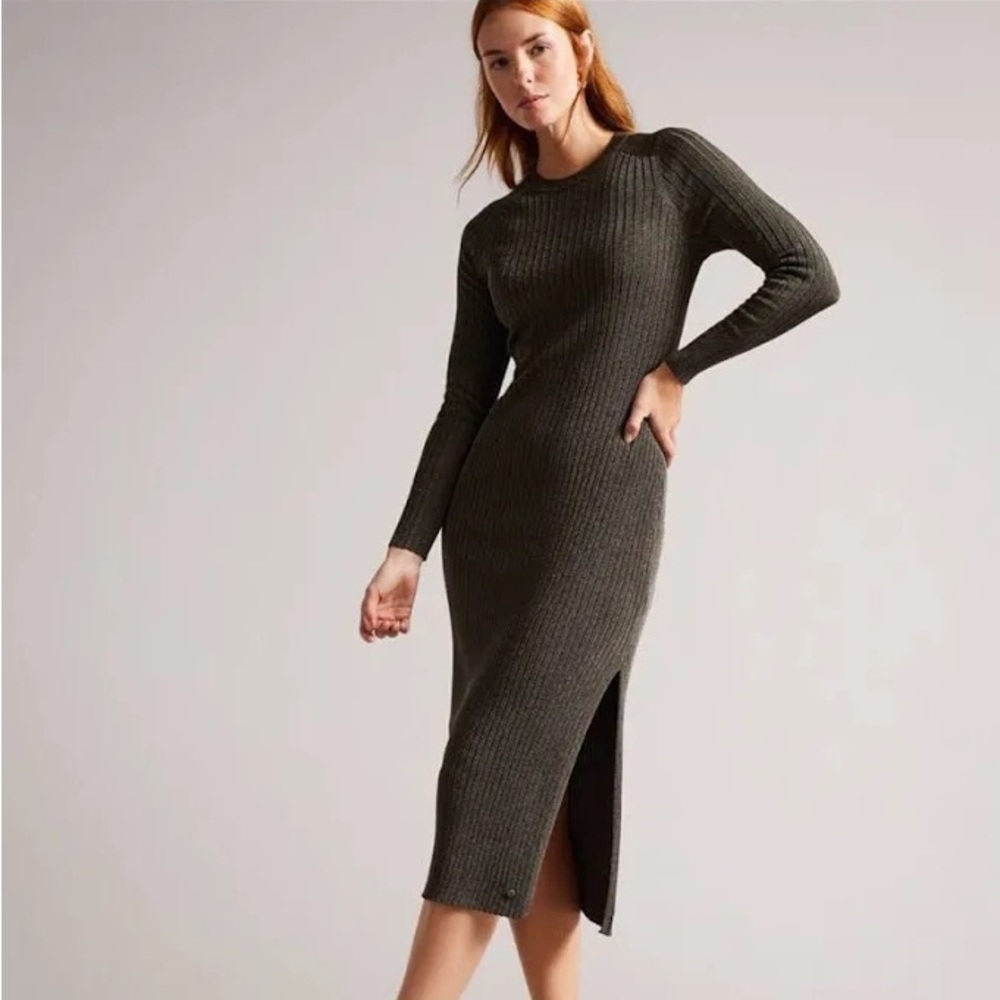 Ted Baker Sayrah Metallic Midi Knit Dress - Dark Green Size 2​​